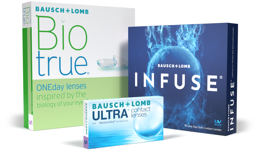 Collection of the Bausch + Lomb contact lens boxes